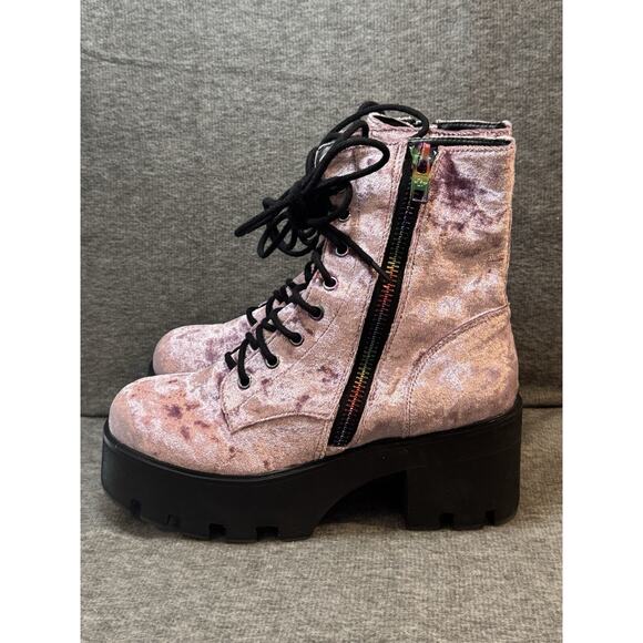 Lavender Crushed Velvet Dolls Kill Boots - Women's Size 10 - Picture 2 of 9